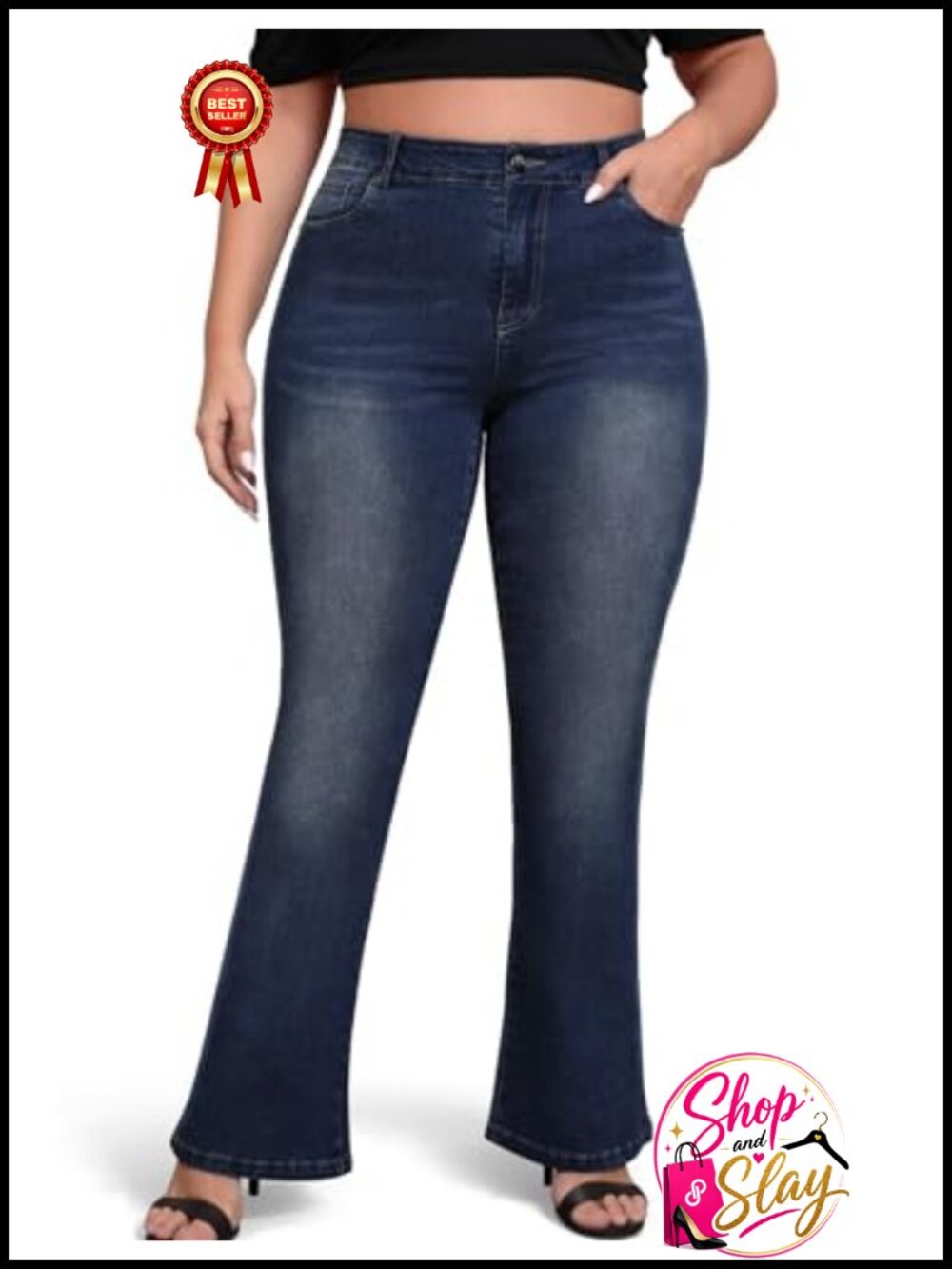 Plus Size High Waisted Bootcut Stretch Jeans Slimming Curvy Fit